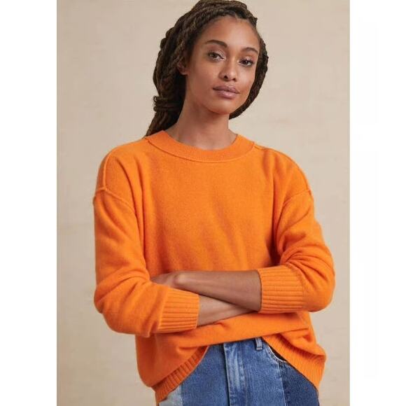 Anthropologie Pilcro Angie Seamed Cashmere Relaxed Sweater Orange Size Medium - Picture 2 of 9